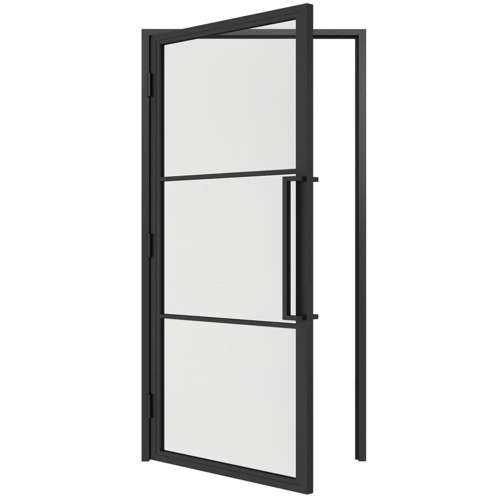Stalen scharnierdeur 3-vlaks mat glas