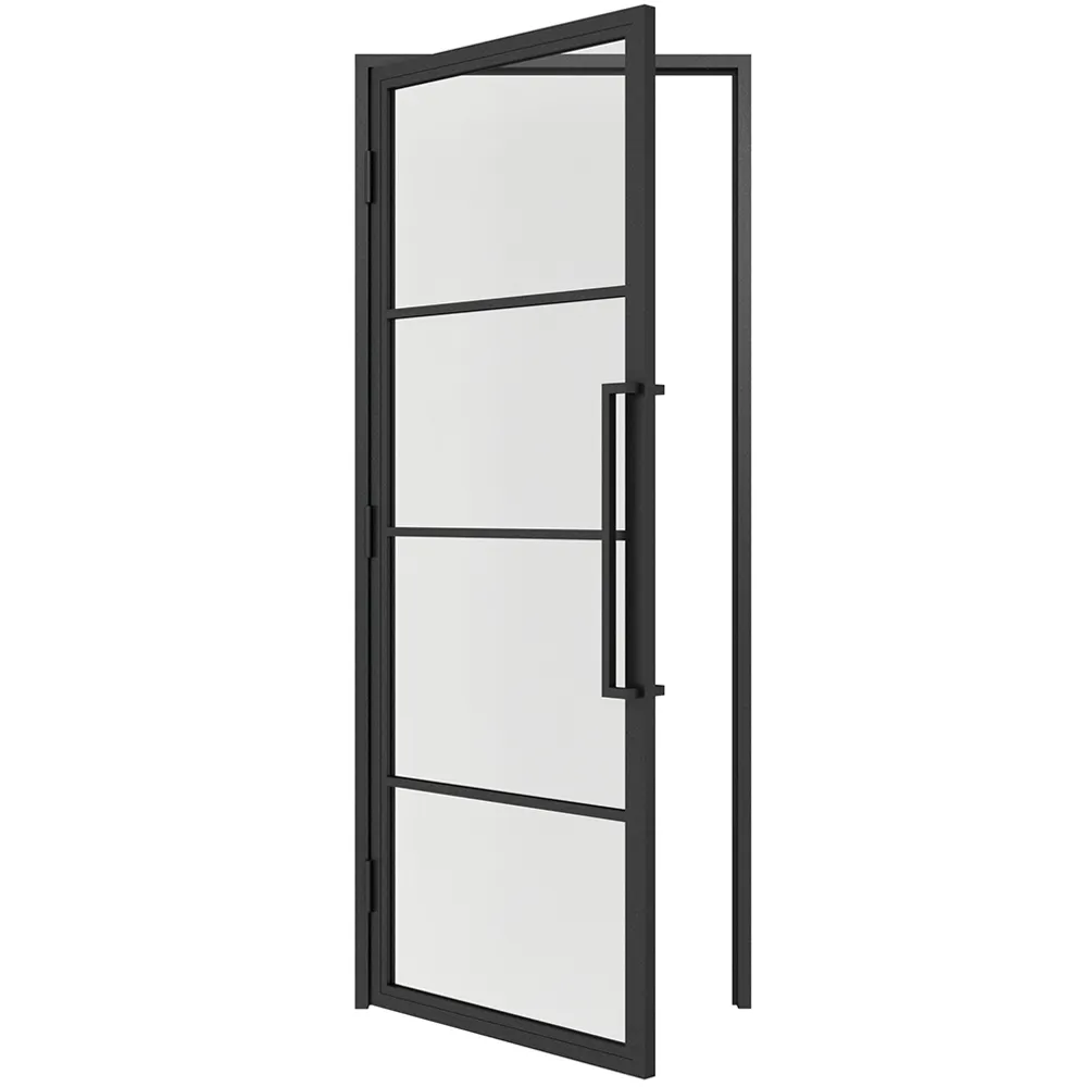 Stalen scharnierdeur 4-vlaks mat glas