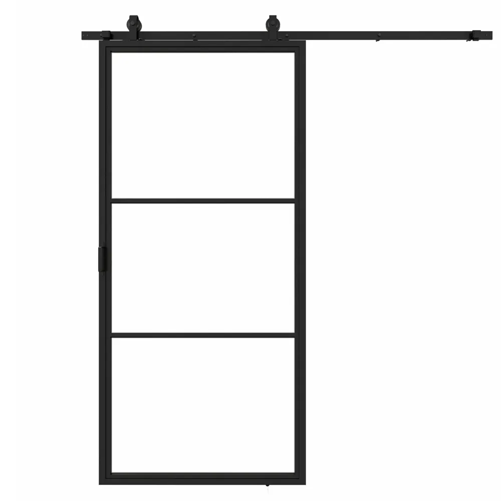 Stalen schuifdeur 3-vlaks mat glas 1000 mm