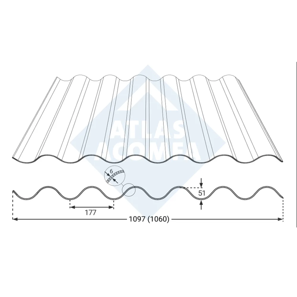 Golfplaat 3-wandig helder polycarbonaat 177/51