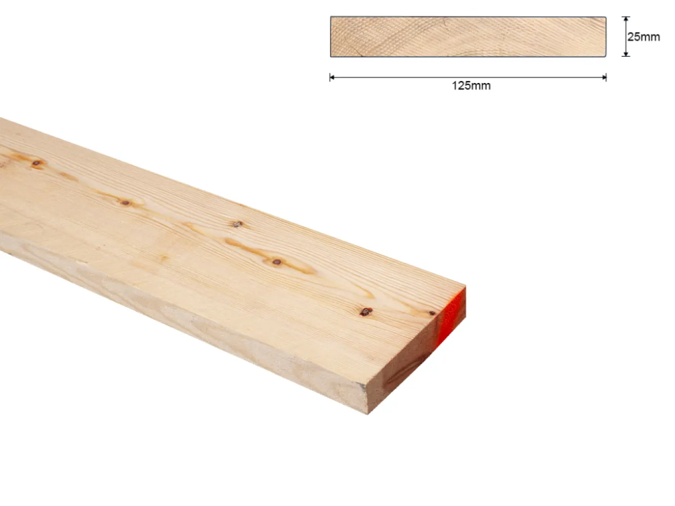 Grenen B 25x125 mm plank ruw